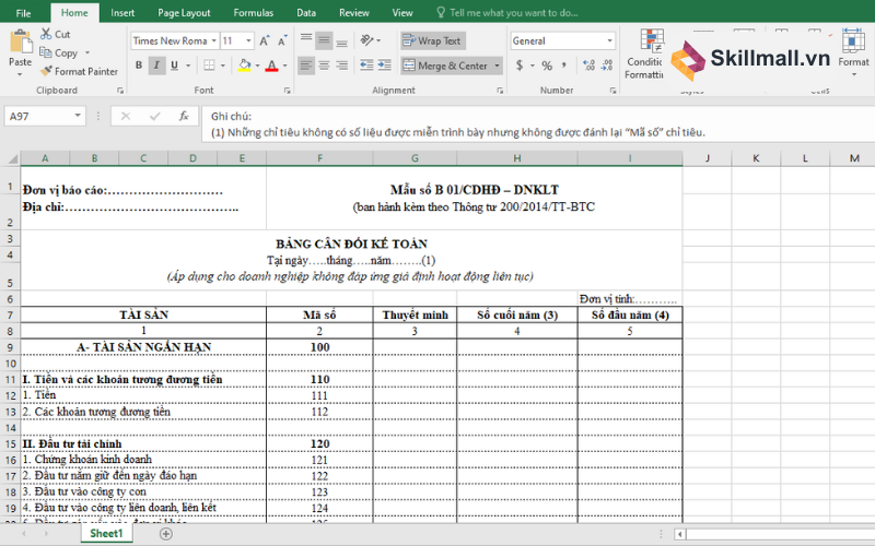 Bảng cân đối kế toán Excel của doanh nghiệp không đáp ứng giả định hoạt động liên tục