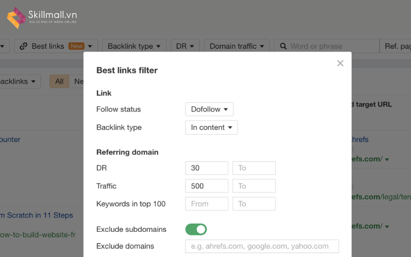 Bộ lọc Best links filter - tính năng thay thế cho Ahrefs disavow links