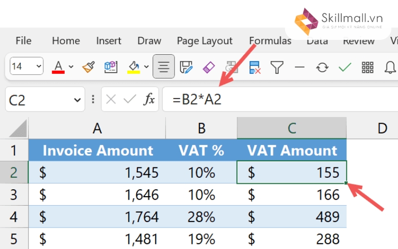 Áp dụng công thức tính thuế VAT trong file Excel 