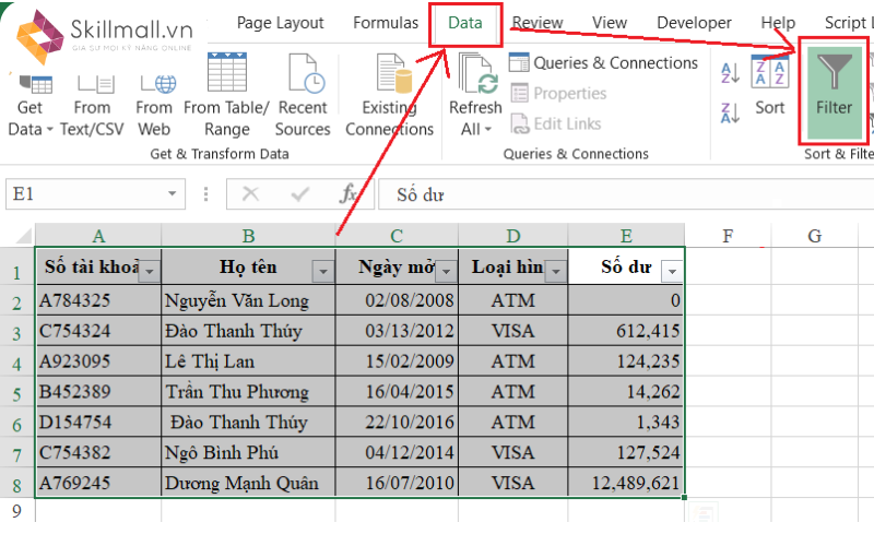 Cách lọc ngày tháng trong Excel Sử dụng AutoFilter