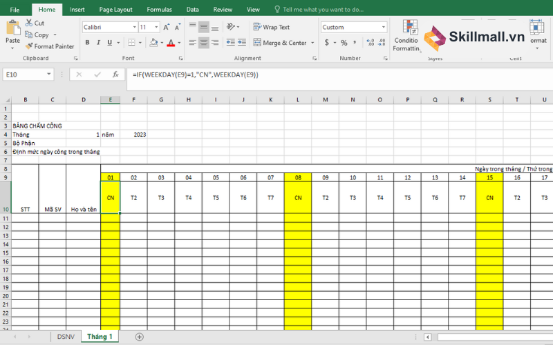 Cách tạo bảng chấm công tự động Excel