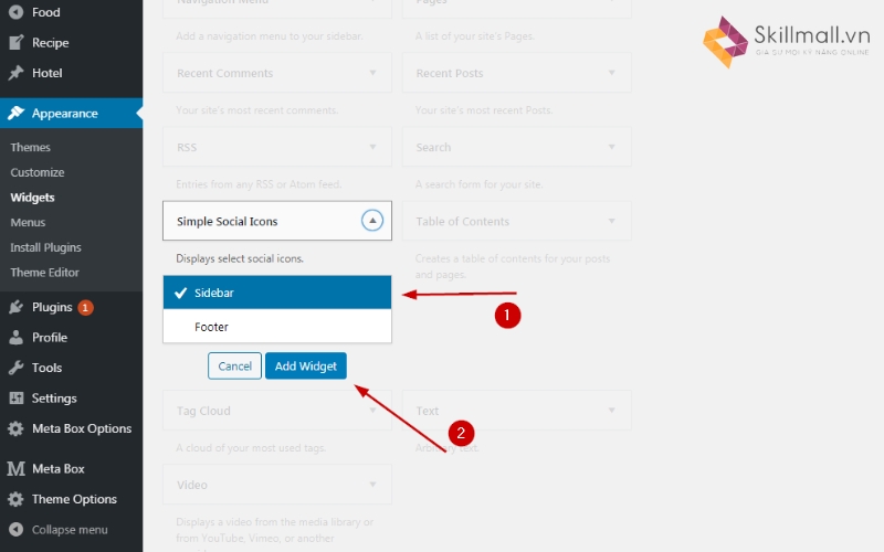 Cách thêm các mạng xã hội trong sidebar website wordpress