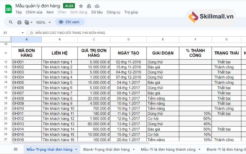 File Excel quản lý bán hàng