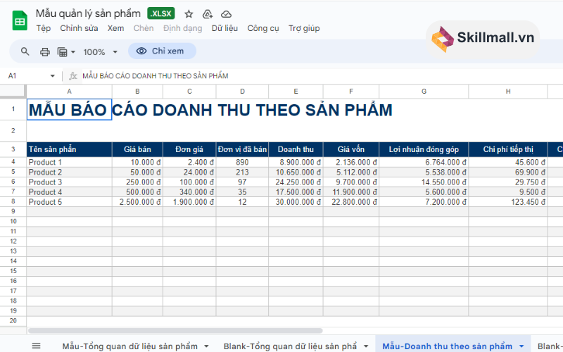 File Excel quản lý doanh thu bán hàng