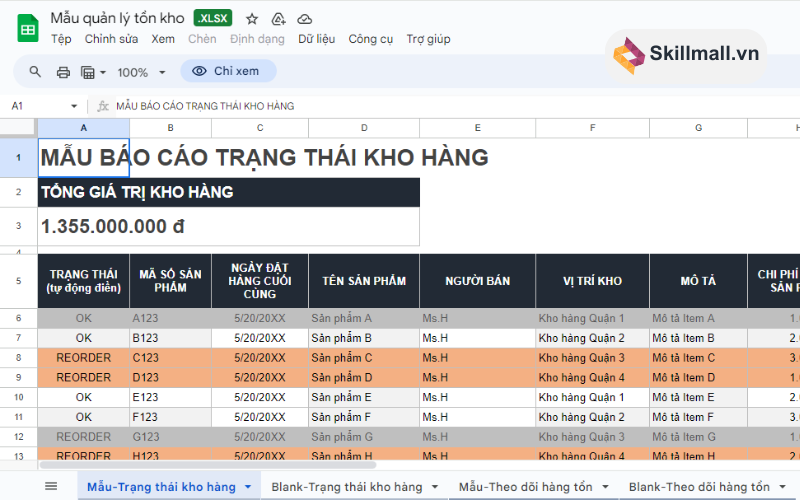 File Excel quản lý kho