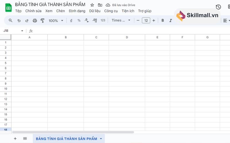 Lập bảng tính giá thành sản phẩm Excel