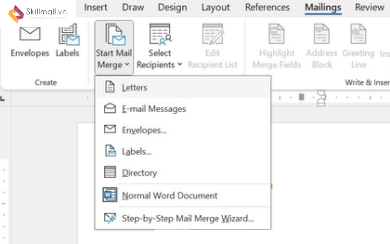 Mở Word và bắt đầu Mail Merge