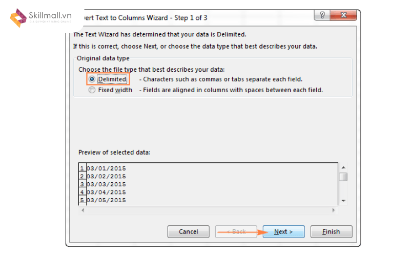Sử dụng Text to Columns chuyển date sang text trong excel