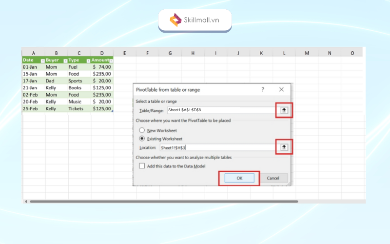 Tạo Bảng Pivot Table