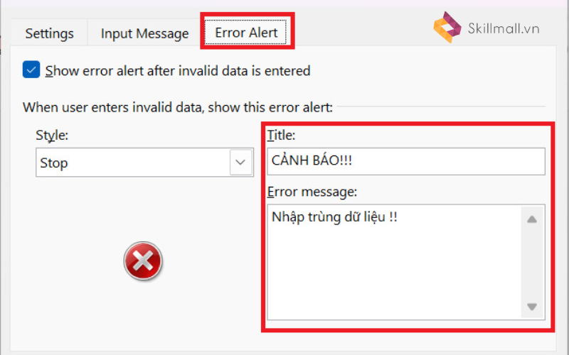 Thiết lập cảnh báo lỗi (Error Alert)