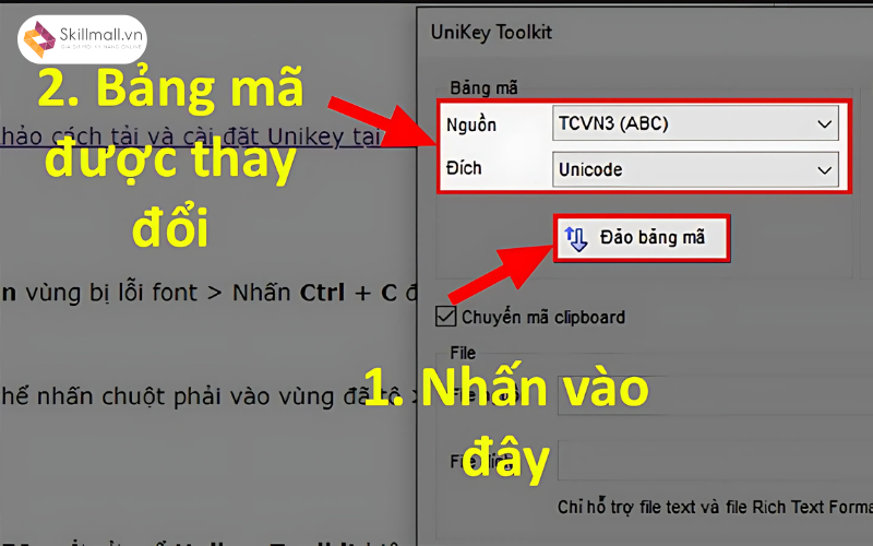 Thiết lập lại nguồn và đích trong cửa sổ “Unikey Toolkit”