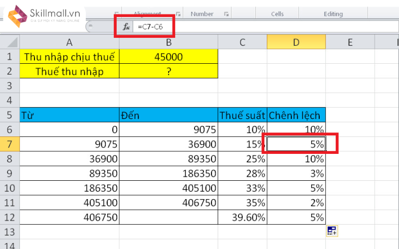 Ví dụ minh họa công thức tính thuế thu nhập cá nhân Excel