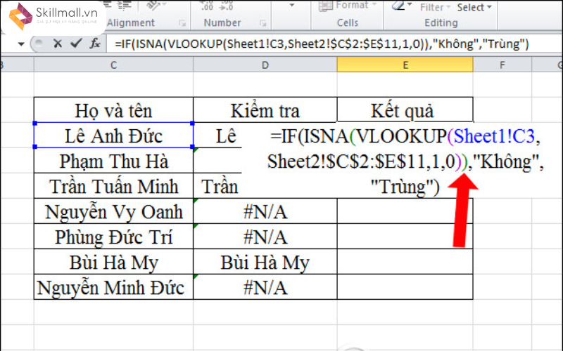 Lọc dữ liệu trùng nhau trong Excel giữa hai sheet khác nhau