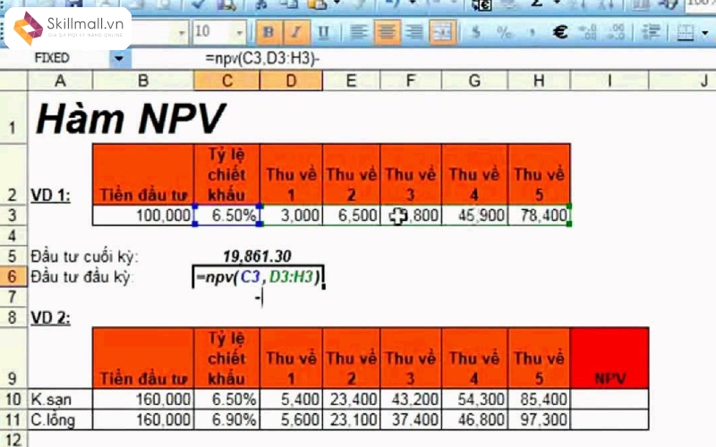 Cách tính NPV trong Excel bằng phương pháp thủ công