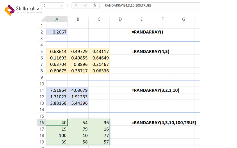 Hàm RANDARRAY() (Excel 365)