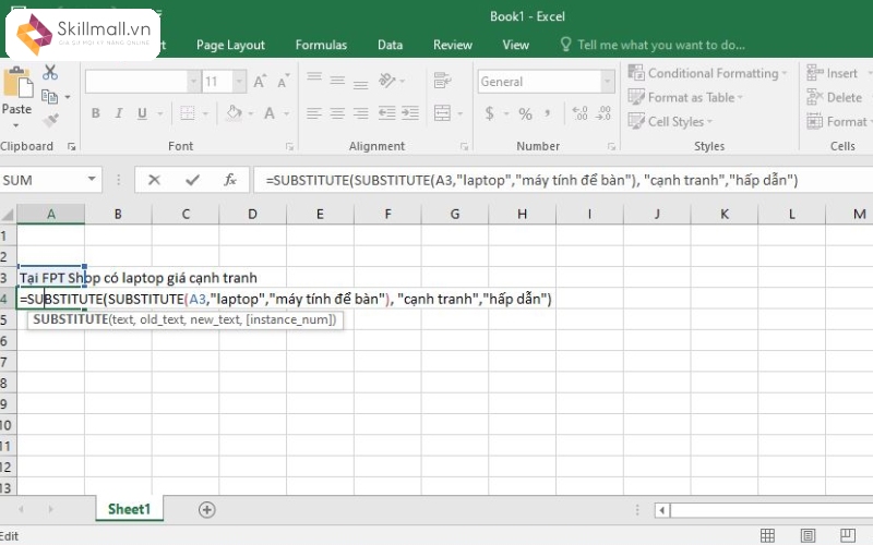 Hàm xóa ký tự trong Excel SUBSTITUTE