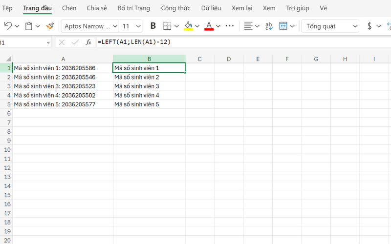 Loại bỏ ký tự cuối trong Excel